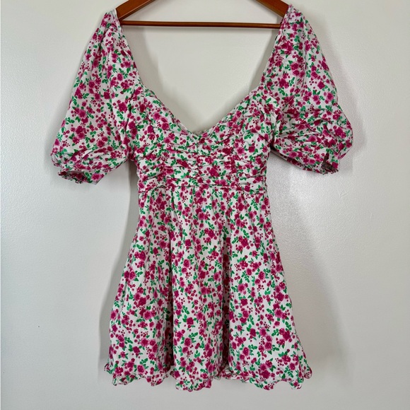 For Love And Lemons Pink and Red Smocked Mini Sundress with pockets - Picture 2 of 9